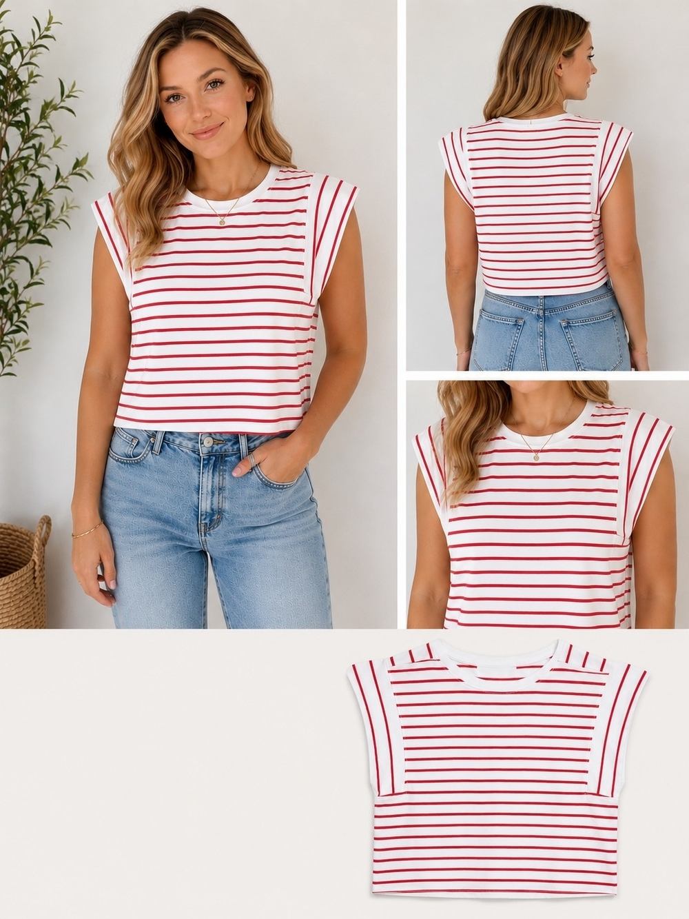 Silver Jeans Pink & White Striped Cap-Sleeve T Shirt Size Medium
